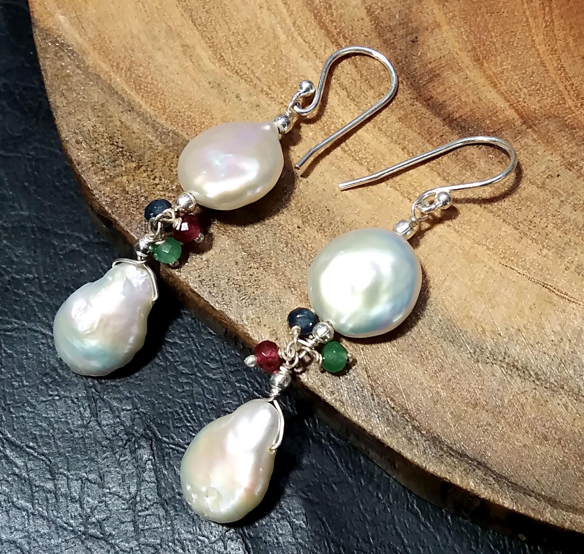 Beautiful Natural Pearl Gemstone Earring, 925 Solid Starling Silver Earring, Top Color White Pearl Gemstone Earring, Gift For Girls/Women.
